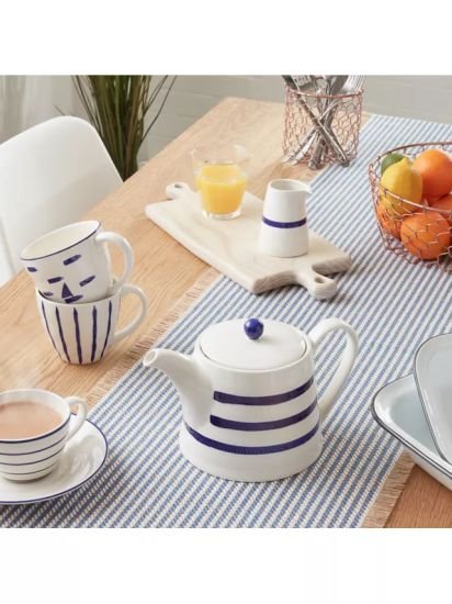 Harbour Striped 4 Cup Teapot, White/Blue, 1.1L